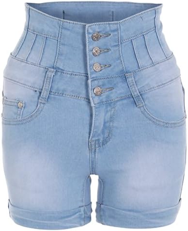 Womens Ladies High Waist Stretch Bleach Washed Denim Sexy Hot Pants Shorts Pants (Blue (bow detail),10)