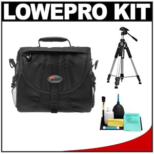 Lowepro EX 180 Photo/Video Digital SLR Camera Bag + Tripod + Accessory Kit for Canon Rebel XSi, XS, T1i, T2i, EOS 50D, 5D, 7D, Nikon D3000, D5000, D40, D60, D90, D300, D300s, Olympus Evolt E-30, E-450, E-520, E-620, and Sony Alpha A230, A330, A380, A450, A500, A550, A850