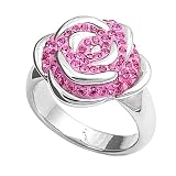 Sterling Silver Ring - Rose - Pink CZ - 19 mm x 5 mm, Sizes 5-10