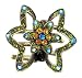Hair Clip - Dbl Flower - Olivine, Bl. Zircon & Topaz Crystal