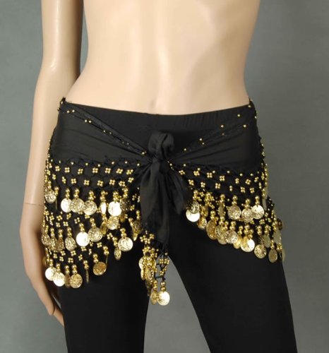 Black Belly Dance Skirt With Gold Coins (Great Gift Idea)