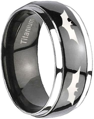 8MM Titanium Four Batman the Dark Knight Dome Black IP Silver Edged Men's Ring Size 11