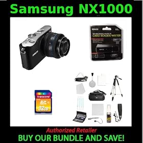 Samsung NX1000 20.3 Megapixel Mirrorless Camera (Body with Lens Kit) - 20 mm - 5 With Transcend 32 GB Secure Digital High Capacity (SDHC) - 1 Card and Bower DSLR Bundle and Bower CRPSD PLATINUM SERIES MULTI-CARD READER 2.2