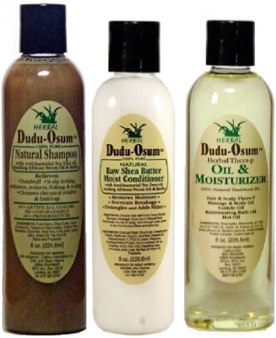 Dudu Osum 100% Pure Triple Combo (Natural Shampoo, Raw Shea Butter Moist Conditioner, and Oil Moisturizer) Plus 1 Free of Apple EYE Pencil Color: Sky teal