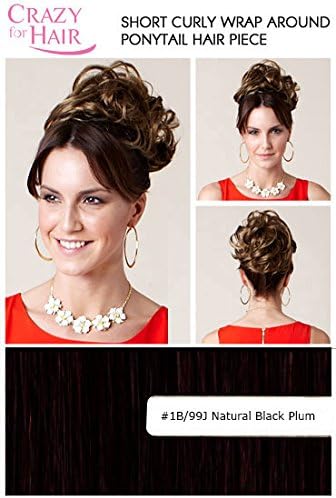Short Curly Wrap Around Ponytail Hair Piece For Buns, Updos, Knots-#1B/99J Natural Black Plum