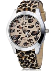 Beige Womens Leopard Print Pattern Dial Silicone Quartz Analog Wrist Watch