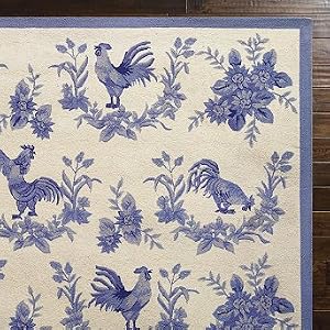 Rooster All-over Wool Area Rugs - Blue, 6' x 9' - Frontgate