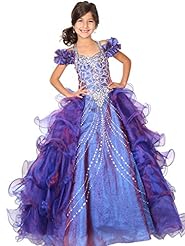 Girls  Organza  Sequined Crystals Crystal Lace Off the Shoulder Floor Length  Ball Gown Pageant Dress  With Ruffles