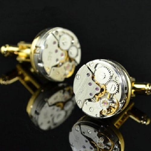 MgMi®Watch Movement Cufflinks Functioning Steampunk Steam Punk Gears (Gold2)