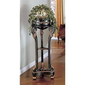 Antique Style Black and Gold Finish Plant Stand w Storage Drawer by visiondecor Furniture