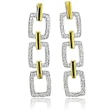 18k Two Tone Gold Square Link Drop Diamond Earrings (HI, I, 0.47 carat)
