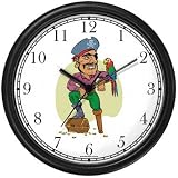 Pirate with Peg Leg Holding Parrot - Pirate Theme Wall Clock by WatchBuddy Timepieces (White Frame)