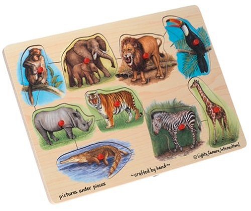 Childrens Toyshop  Toys : Wooden Zoo 9-piece Peg Puzzle