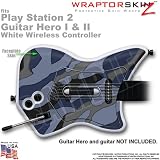 PS2 Guitar Hero I & II White Wireless Controller Skin Camouflage Blue by WraptorSkinz TM (GUITAR NOT INCLUDED)