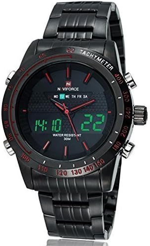 Naviforce Men's 9024 Stainless Steel Quartz LED Digital Dual Movement Watch (Red Black)