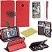 Fulland Wallet Card Holder PU Leather Pouch Flip Leaf Style Case Cover with Stand for HTC One M7 Plus Stylus Pen and Screen Protector-Red