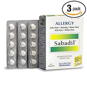 Boiron Homeopathic Medicine Sabadil Tablets for Hay Fever and Allergies, 60-Count Boxes (Pack of 3)