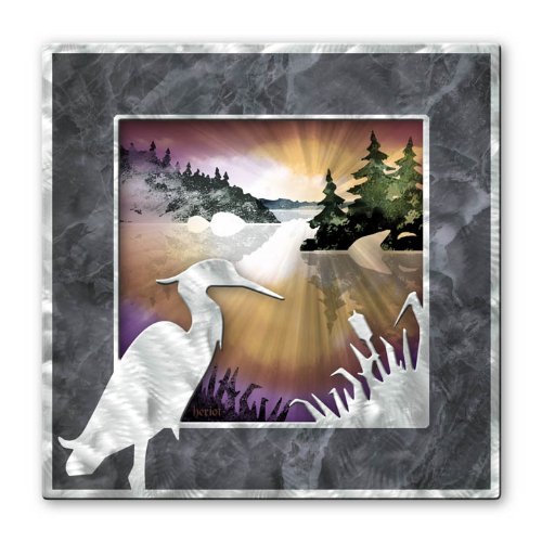 Metallic Herring Abstract Landscape Metal Wall Art, Bird Wall Sculpure, Contemporary Wall Décor