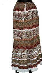Womens Bohemian Brown Floral Printed Girls Comfortable Gypsy Tier Skirt India