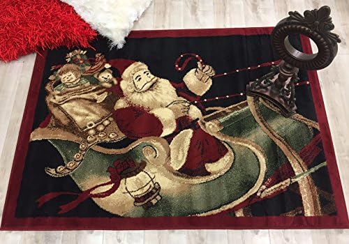 HR 3X5 CHRISTMAS HOLIDAY GIFT SANTA CLAUS NUTCRACKER SNOWMAN AREA RUG CARPET (SANTA ON SLED)