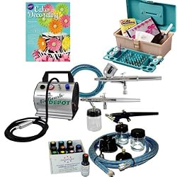 Complete Master Professional Cake Decorating System with 3 Airbrushes 1 Gravity Feed and 2 Siphon Feed Airbrushes, TC-60 Air Compressor, 3 Hoses, 50 Piece Wilton Cake Decorating Set and a set of 12 - 0.7 oz. Americolor AmeriMist Food Colors