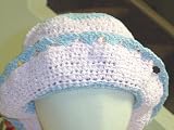 Ht55wx, Hand Crocheted Baby Pink and Blue Gimp Wide Stripe Floppy Hat