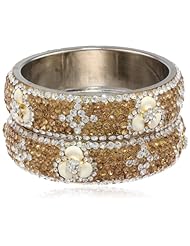 Chamak by priya kakkar Set of 2 Crystal Encrusted Handmade Enamel Floral Detail Bangle Bracelet, 7.5"