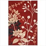 IMAGE OF Blue Wildflower Red Contemporary Rug Size: 5' x 8'