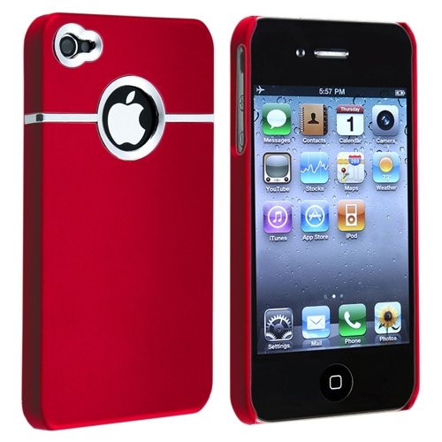 eForCity Snap-on Rubber Coated Case compatible with Apple® iPhone® 4 / 4S, Red with Chrome Hole Rear eForCity Snap-on Rubber Coated Case compatible with Apple® iPhone® 4 / 4S, Red with Chrome Hole Rear