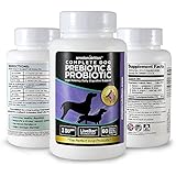 Probiotics For Dogs - 3 Billion (CFU), 10 Probiotic Strands, Patented Delivery System Includes FREE Prebiotic Booster - 60 Treat Size Tablets (All Natural Digestive Relief) 100% Money Back Guarantee (1 Bottle)