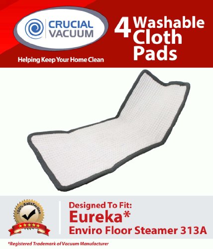 High Quality 4-Pack Washable and Reusable Pad Fits Eureka Enviro Floor Steamer 310A, 311A, 313A; Compare To Eureka Enviro Hard Floor Steam Cleaner Part # 60978, 60980, 60980A; Designed and Engineered By Crucial Vacuum
