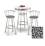 Chrome Bar Table & 2 Chrome 29" Beatles Fabric Seat Barstools