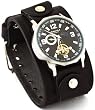 Nemesis #KIN010K Men's Wide Leather Cuff Band Automatic Sun Moon Display Watch