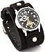 Nemesis #KIN010K Men's Wide Leather Cuff Band Automatic Sun Moon Display Watch