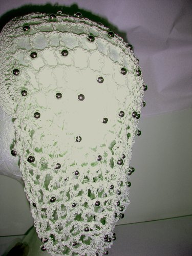 Cover image : S154is, Hand Crocheted Ivory Gimp Snood with Silver Pearls.
