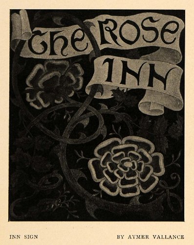 1903 Print Rose Inn Sign Art Nouveau Flowers Ribbons - Original Halftone Print