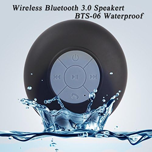 [New Release]cnokfan Mini Waterproof Wireless Shower Bluetooth 3.0 Speaker, Handsfree Speakerphone with Builtin-Mic, Dedicated Suction Cup and control buttons-Black