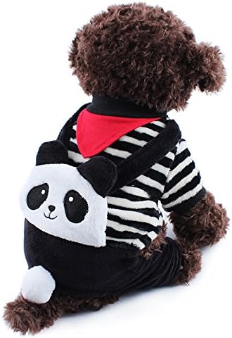 Rachel Pet Products Panda Pattern Flannel Strips Black Suspenders Suit for Fall and Winter, Black, XL