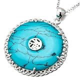 Chinese Character Turquoise Sterling Silver Pendant Jewelry For Women