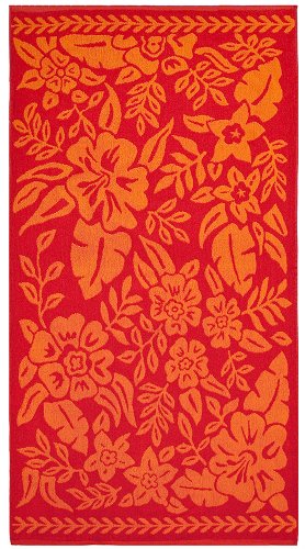 Tropical Flowers Red Orange – Terry Jacquard Beach Towel size 30×60 – 400 grams 100% Pure Ringspun Cotton – Brilliant intense vibrant colors – Highly absorbent easy care machine wash – Use for picnic poolside or as a colorful bath towel – Save 53%