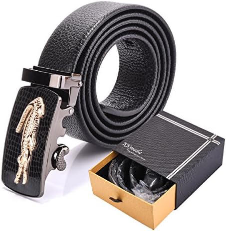 KKmoda Fashion Men's Ratchet Belt Automatic Buckle Full Grain Genuine Leather 35mm Wide (Crocodile)