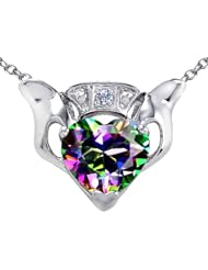 Celtic Love by Kelly (tm) Claddagh Love Pendant With 8mm Heart Rainbow Mystic Topaz and Genuine Diamond in 14 kt White Gold