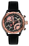 Luxury Watches Mens Leather : TX Men's T3C178 650 Flyback Chrono Dual Time Black Dial Rose-Tone Black Leather Band Watch