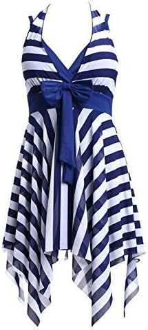 One Piece Floral Ruched Halter Push Up Slim Tummy Control Tankini Swim Dress Blue XXX-Large
