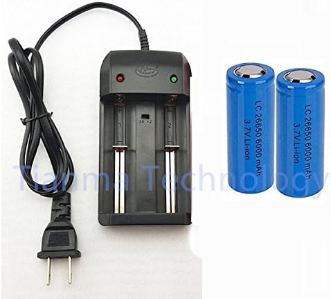 Tianma Technology® Protected Li-ion 6000mah 26650 3.7V Blue Rechargeable Battery for Flashlight Electric Tools Electric Bicycles Electric Vehicles (2pcs)