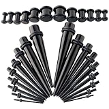 30 Piece Ear Taper Stretching Kit & Plug Set - 18pc Black Acrylic Ear Taper Stretching Kit 14g-00g & 12pc Black Acrylic UV Double O-Ring Plug Kit 8g-00g Ear Expander Set