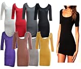 WOMENS 3/4 SLEEVED BODYCON DRESS TUNIC TOP SIZE 8 10 12 14