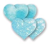 Nippies Turquoise Blue Sequin Tie Dye Lace Heart Waterproof Self Adhesive Fabric Nipple Cover Pasties