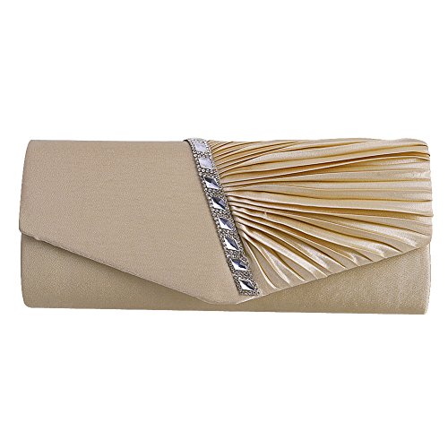 PadooraWomen's Pleated Rhinestone-Studded Satin Handbag Evening Clutch Bags