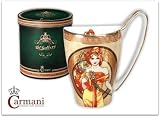Produkt-Bild: CARMANI of Australia - ALPHONS MUCHA COLLECTION - 1 x Becher / Tasse aus Porzellan - Kaffeebecher - Motiv: "Spring - 1900" - K&uuml;nstler: Alphons Mucha - Fassungsverm&ouml;gen 450 ml - Tasse: H&ouml;he ca. 13 cm - Durchmesser ca. 9 cm - Mikrowellen- und Sp&uuml;lmaschinen geeignet - Bone China - verpackt im Geschenkkarton mit Kurzangaben zum K&uuml;nstler - Ob zum Geburtstag, zum Valentinstag, zum Muttertag oder zur Hochzeit, Porzellan ist ein perfektes Geschenk f&uuml;r jeden Anlass. Oder einfach nur zum selber sammeln! - Tolle Geschenkidee!!!